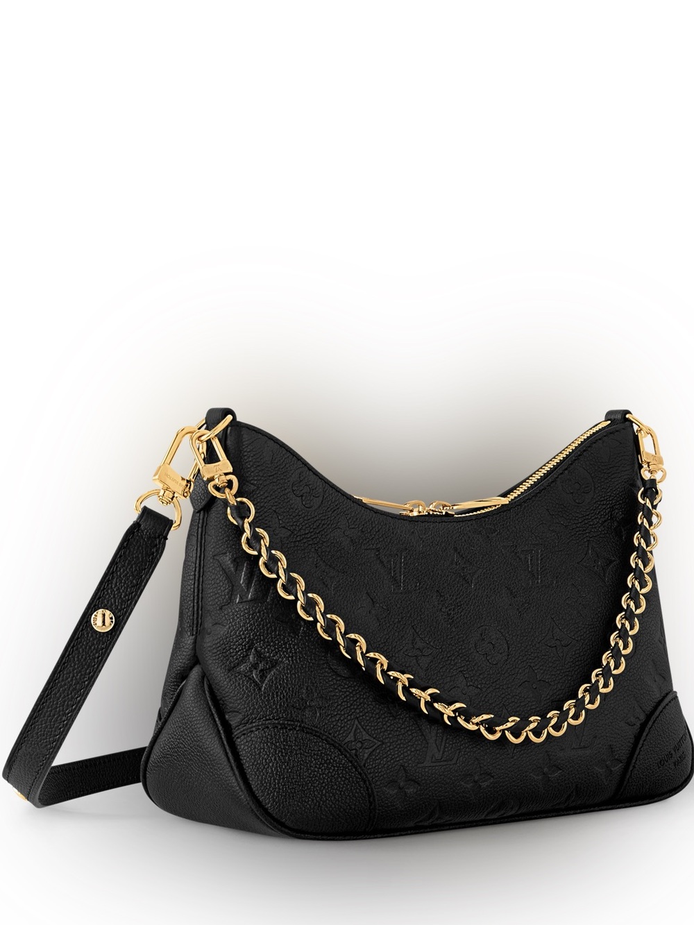 Louis Vuitton Black Leather Shoulder Bag with Gold Chain